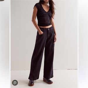 NWT Free People Denim Benji Wide Leg Jeans Black Oversized Baggy Loose Size 30​​